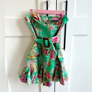 HEMANT & NANDITA Green Floral Mini Dress